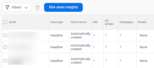 Filter RSA assets by source, ie. who created them